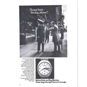Bulova Date Watch ADVERTISEMENT 1970s Vintage Print Ad 9 inch Cityscape